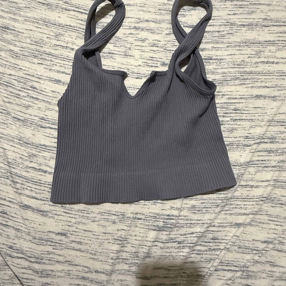Gray Cropped Sleeveless Ribbed Tank Top
